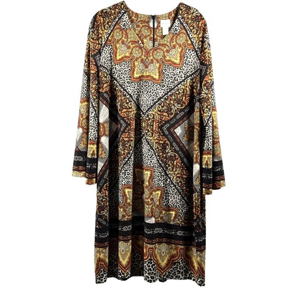 Chicos Women's Dress Size XL Mixed Prints Leopard V Neck Back Zipper 3/4 Sleeves - Picture 1 of 8